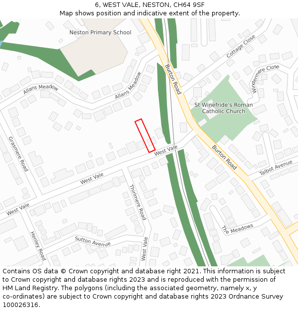 6, WEST VALE, NESTON, CH64 9SF: Location map and indicative extent of plot
