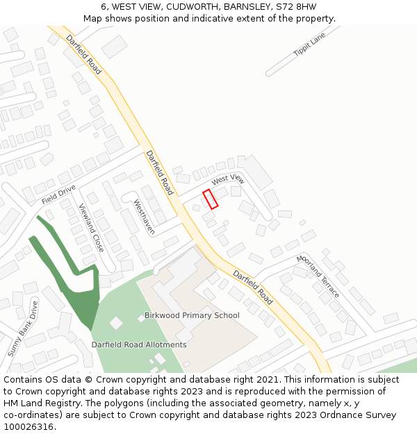 6, WEST VIEW, CUDWORTH, BARNSLEY, S72 8HW: Location map and indicative extent of plot