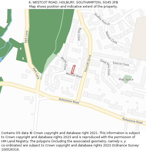 6, WESTCOT ROAD, HOLBURY, SOUTHAMPTON, SO45 2FB: Location map and indicative extent of plot