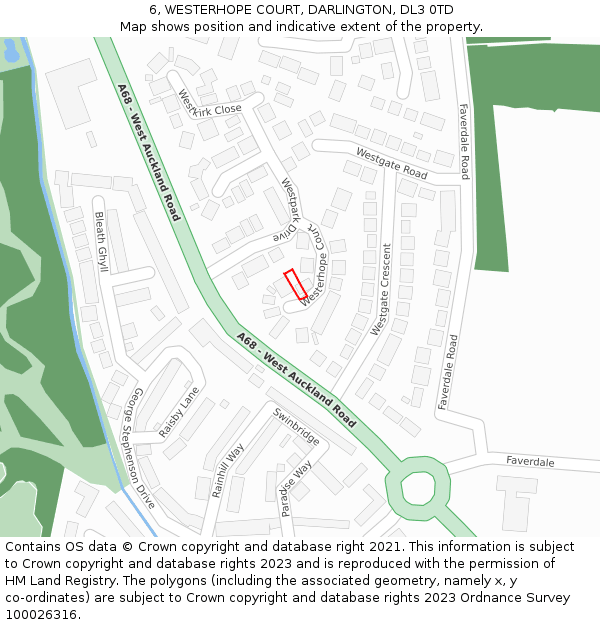 6, WESTERHOPE COURT, DARLINGTON, DL3 0TD: Location map and indicative extent of plot