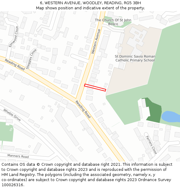 6, WESTERN AVENUE, WOODLEY, READING, RG5 3BH: Location map and indicative extent of plot