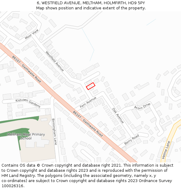 6, WESTFIELD AVENUE, MELTHAM, HOLMFIRTH, HD9 5PY: Location map and indicative extent of plot