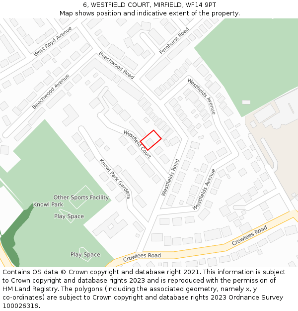 6, WESTFIELD COURT, MIRFIELD, WF14 9PT: Location map and indicative extent of plot