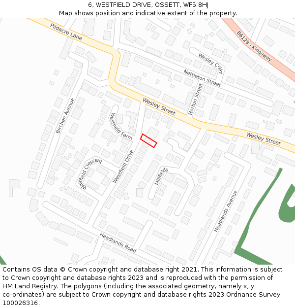 6, WESTFIELD DRIVE, OSSETT, WF5 8HJ: Location map and indicative extent of plot