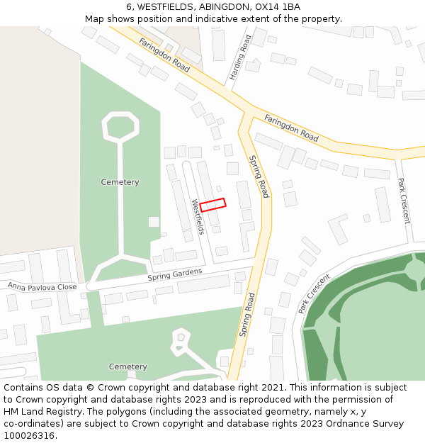 6, WESTFIELDS, ABINGDON, OX14 1BA: Location map and indicative extent of plot