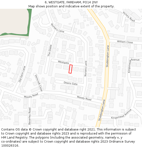 6, WESTGATE, FAREHAM, PO14 2NY: Location map and indicative extent of plot