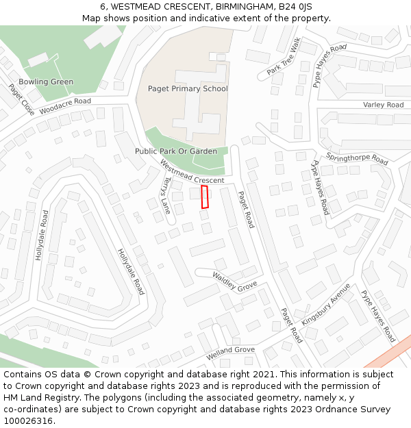 6, WESTMEAD CRESCENT, BIRMINGHAM, B24 0JS: Location map and indicative extent of plot