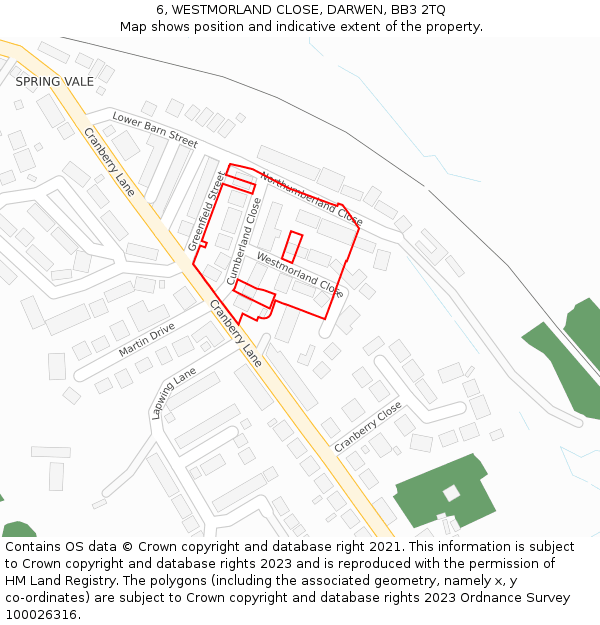 6, WESTMORLAND CLOSE, DARWEN, BB3 2TQ: Location map and indicative extent of plot