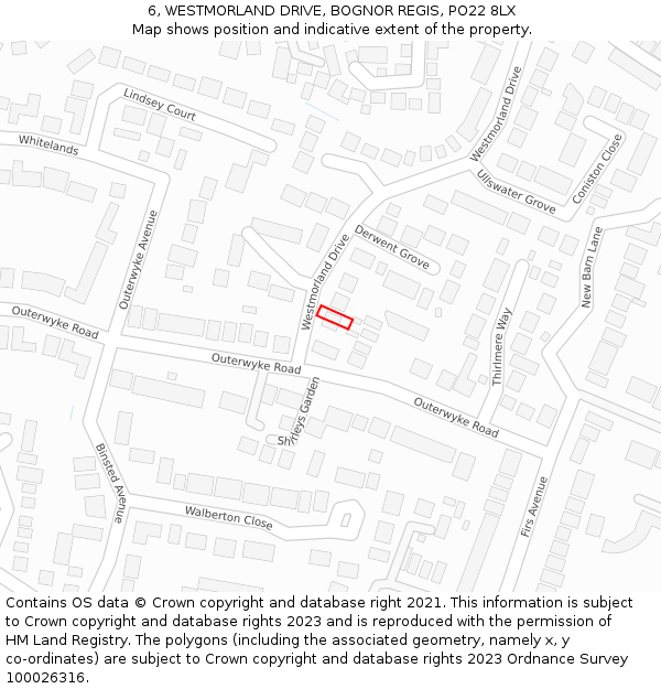 6, WESTMORLAND DRIVE, BOGNOR REGIS, PO22 8LX: Location map and indicative extent of plot