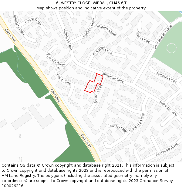 6, WESTRY CLOSE, WIRRAL, CH46 6JT: Location map and indicative extent of plot