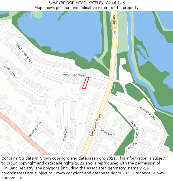6, WEYBRIDGE MEAD, YATELEY, GU46 7UX: Location map and indicative extent of plot