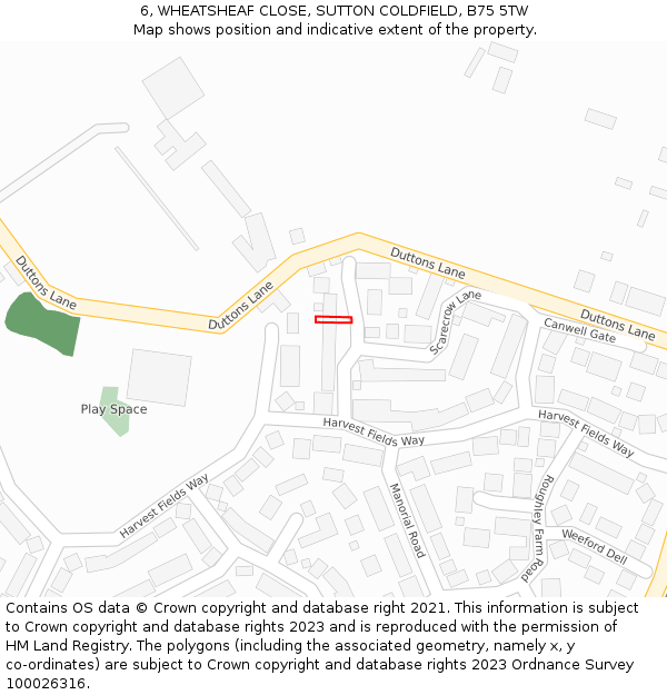 6, WHEATSHEAF CLOSE, SUTTON COLDFIELD, B75 5TW: Location map and indicative extent of plot