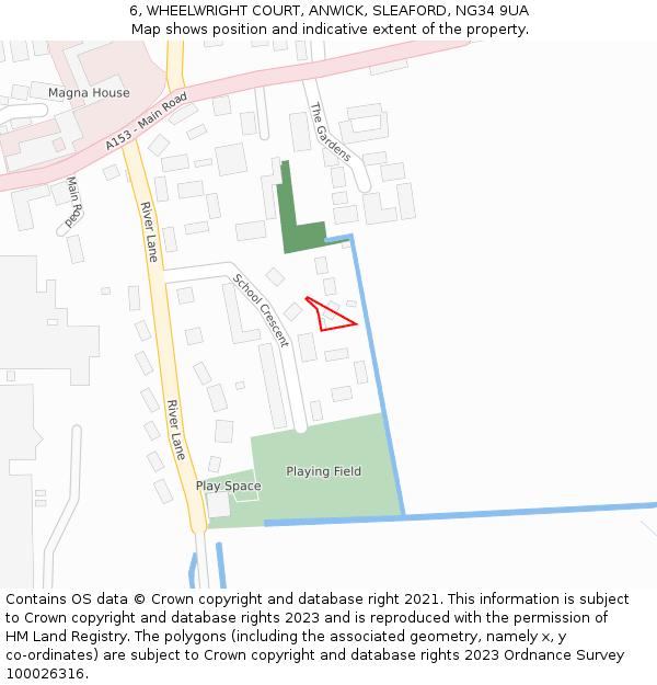 6, WHEELWRIGHT COURT, ANWICK, SLEAFORD, NG34 9UA: Location map and indicative extent of plot