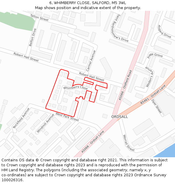 6, WHIMBERRY CLOSE, SALFORD, M5 3WL: Location map and indicative extent of plot