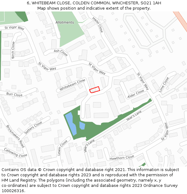 6, WHITEBEAM CLOSE, COLDEN COMMON, WINCHESTER, SO21 1AH: Location map and indicative extent of plot