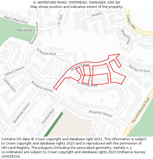 6, WHITEFORD ROAD, PORTMEAD, SWANSEA, SA5 5JX: Location map and indicative extent of plot