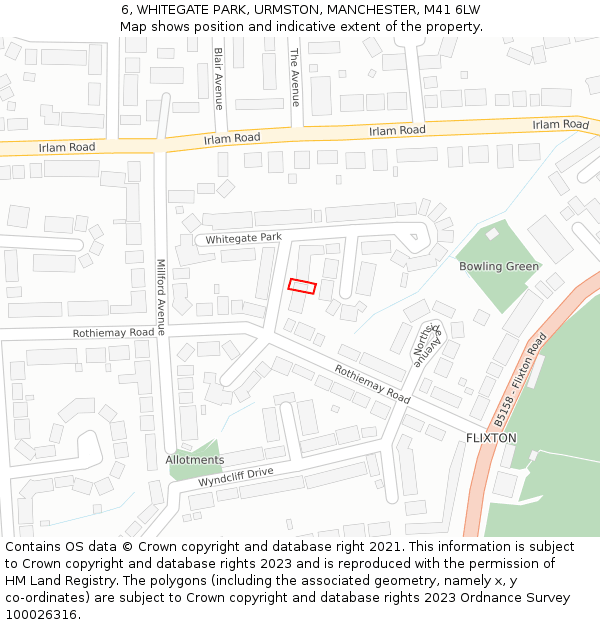 6, WHITEGATE PARK, URMSTON, MANCHESTER, M41 6LW: Location map and indicative extent of plot