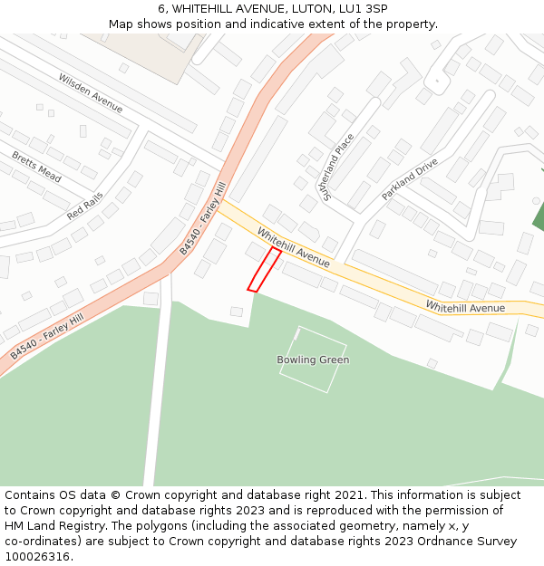 6, WHITEHILL AVENUE, LUTON, LU1 3SP: Location map and indicative extent of plot