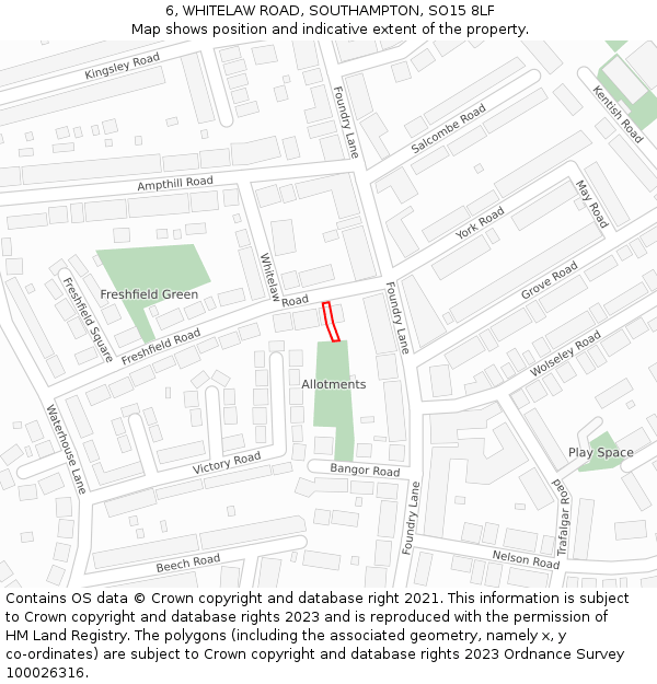 6, WHITELAW ROAD, SOUTHAMPTON, SO15 8LF: Location map and indicative extent of plot