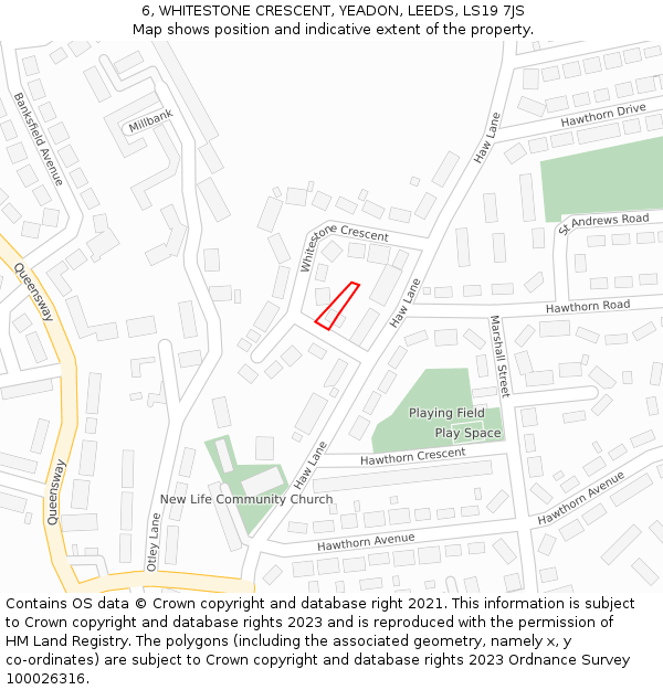 6, WHITESTONE CRESCENT, YEADON, LEEDS, LS19 7JS: Location map and indicative extent of plot