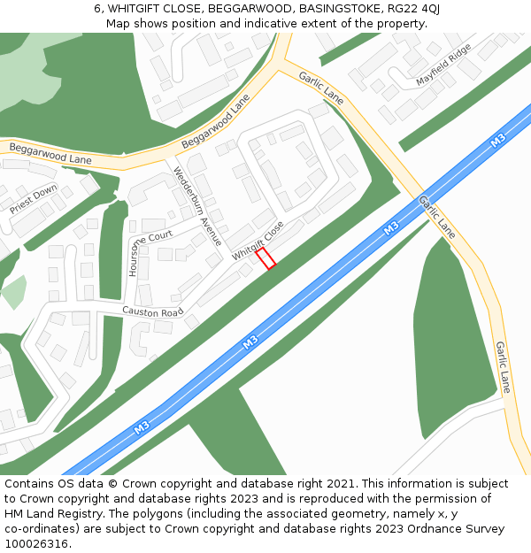 6, WHITGIFT CLOSE, BEGGARWOOD, BASINGSTOKE, RG22 4QJ: Location map and indicative extent of plot