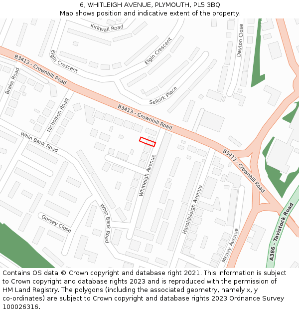 6, WHITLEIGH AVENUE, PLYMOUTH, PL5 3BQ: Location map and indicative extent of plot