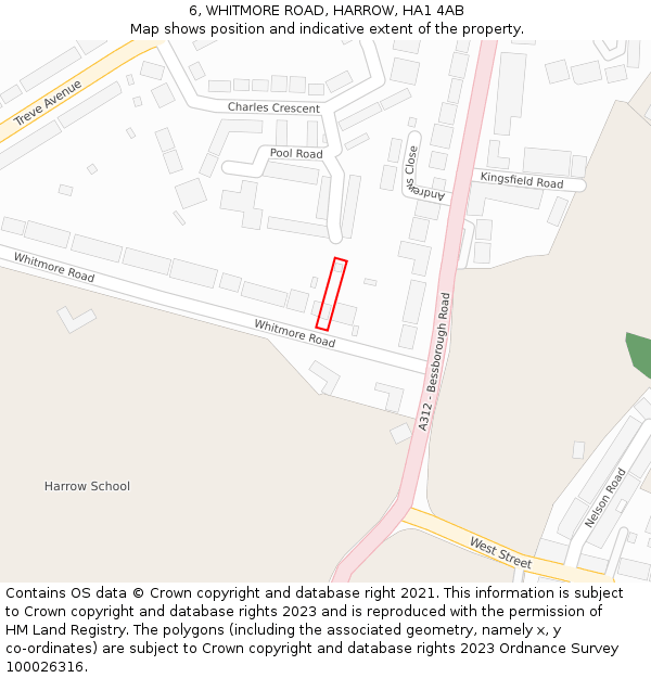 6, WHITMORE ROAD, HARROW, HA1 4AB: Location map and indicative extent of plot