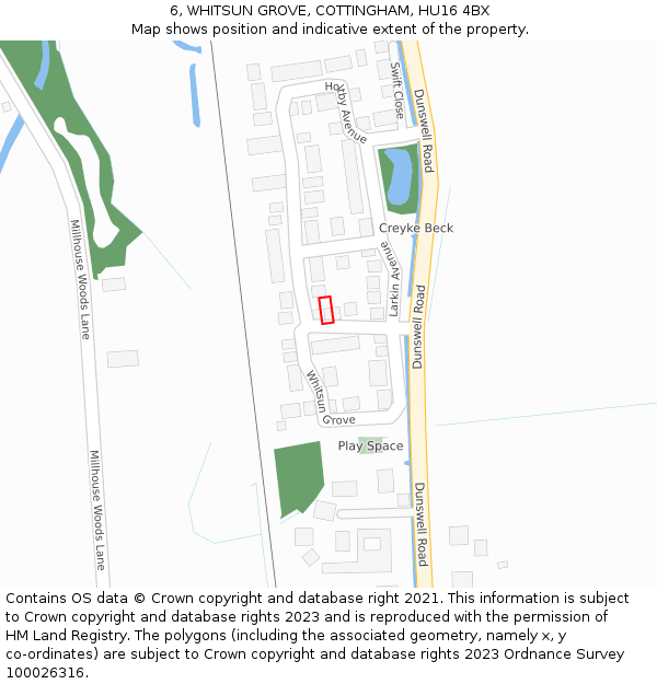 6, WHITSUN GROVE, COTTINGHAM, HU16 4BX: Location map and indicative extent of plot