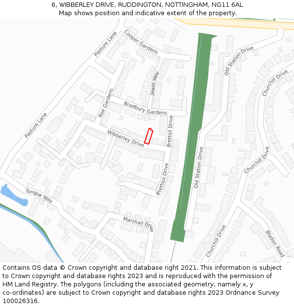 6, WIBBERLEY DRIVE, RUDDINGTON, NOTTINGHAM, NG11 6AL: Location map and indicative extent of plot