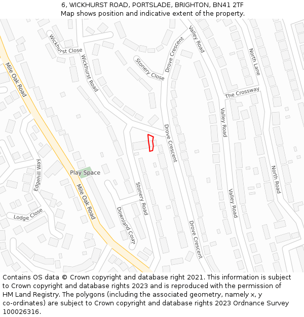 6, WICKHURST ROAD, PORTSLADE, BRIGHTON, BN41 2TF: Location map and indicative extent of plot