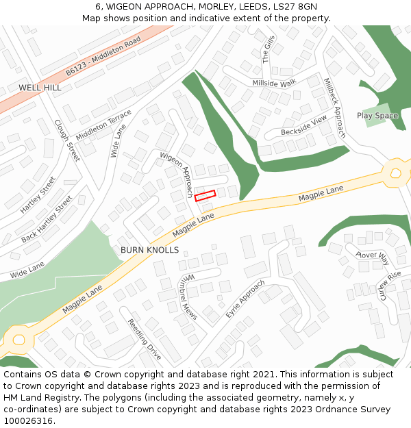 6, WIGEON APPROACH, MORLEY, LEEDS, LS27 8GN: Location map and indicative extent of plot