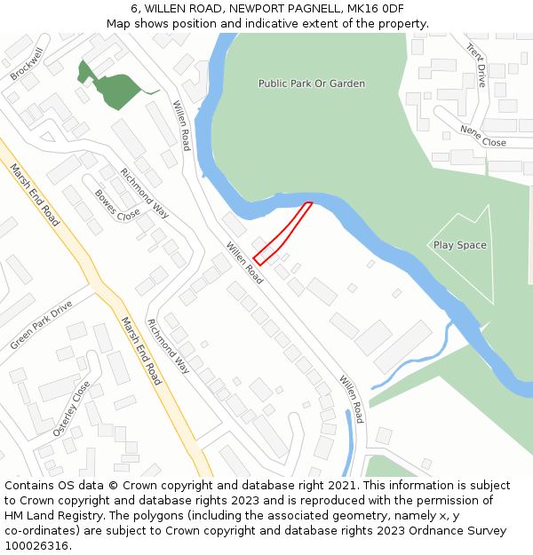 6, WILLEN ROAD, NEWPORT PAGNELL, MK16 0DF: Location map and indicative extent of plot