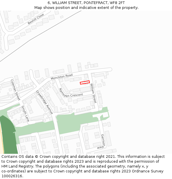 6, WILLIAM STREET, PONTEFRACT, WF8 2FT: Location map and indicative extent of plot