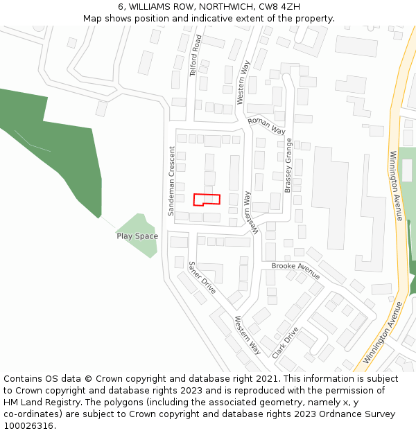 6, WILLIAMS ROW, NORTHWICH, CW8 4ZH: Location map and indicative extent of plot