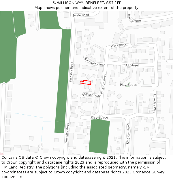6, WILLISON WAY, BENFLEET, SS7 1FP: Location map and indicative extent of plot
