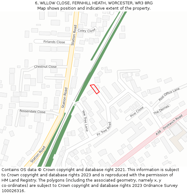 6, WILLOW CLOSE, FERNHILL HEATH, WORCESTER, WR3 8RG: Location map and indicative extent of plot