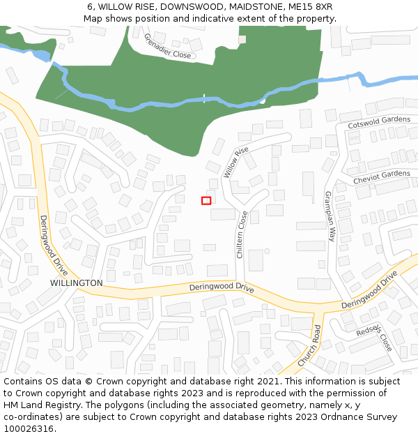 6, WILLOW RISE, DOWNSWOOD, MAIDSTONE, ME15 8XR: Location map and indicative extent of plot