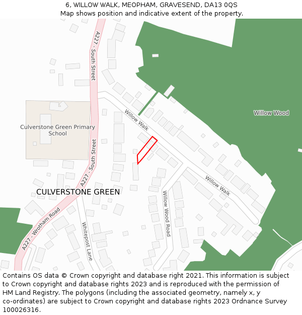 6, WILLOW WALK, MEOPHAM, GRAVESEND, DA13 0QS: Location map and indicative extent of plot