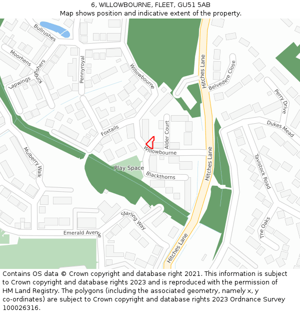 6, WILLOWBOURNE, FLEET, GU51 5AB: Location map and indicative extent of plot