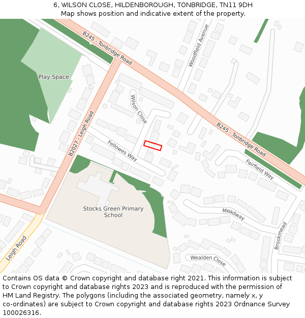 6, WILSON CLOSE, HILDENBOROUGH, TONBRIDGE, TN11 9DH: Location map and indicative extent of plot