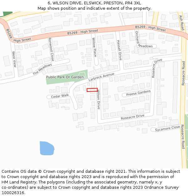 6, WILSON DRIVE, ELSWICK, PRESTON, PR4 3XL: Location map and indicative extent of plot
