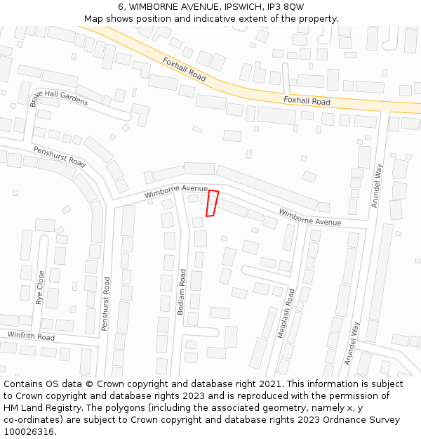 6, WIMBORNE AVENUE, IPSWICH, IP3 8QW: Location map and indicative extent of plot