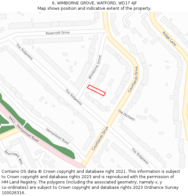 6, WIMBORNE GROVE, WATFORD, WD17 4JF: Location map and indicative extent of plot