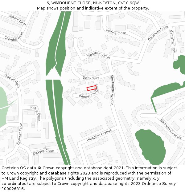 6, WIMBOURNE CLOSE, NUNEATON, CV10 9QW: Location map and indicative extent of plot