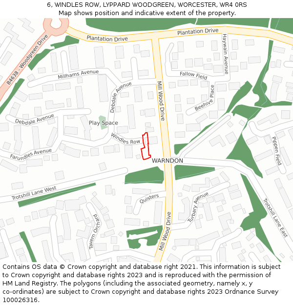 6, WINDLES ROW, LYPPARD WOODGREEN, WORCESTER, WR4 0RS: Location map and indicative extent of plot