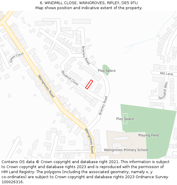 6, WINDMILL CLOSE, WAINGROVES, RIPLEY, DE5 9TU: Location map and indicative extent of plot