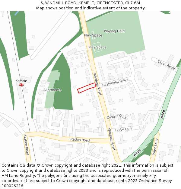 6, WINDMILL ROAD, KEMBLE, CIRENCESTER, GL7 6AL: Location map and indicative extent of plot