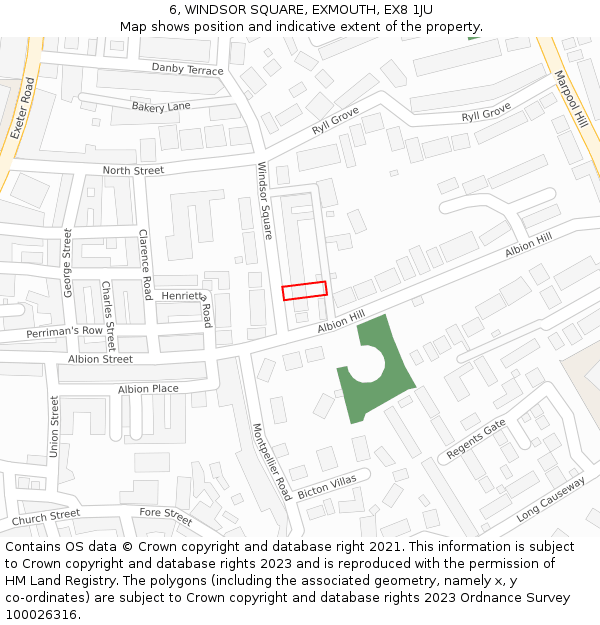 6, WINDSOR SQUARE, EXMOUTH, EX8 1JU: Location map and indicative extent of plot