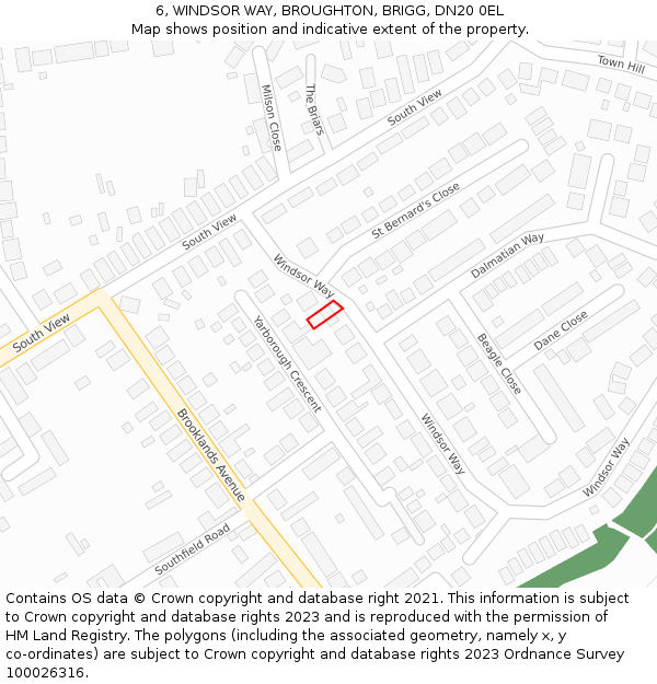 6, WINDSOR WAY, BROUGHTON, BRIGG, DN20 0EL: Location map and indicative extent of plot