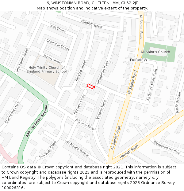 6, WINSTONIAN ROAD, CHELTENHAM, GL52 2JE: Location map and indicative extent of plot